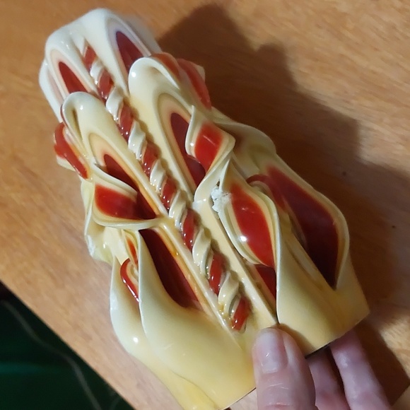 Vintage Hand-Carved Ribbon Candle • Layered Wax • Christmas Decor - Picture 3 of 5